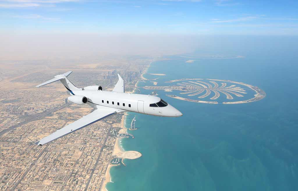 Private Jet flying over Dubai