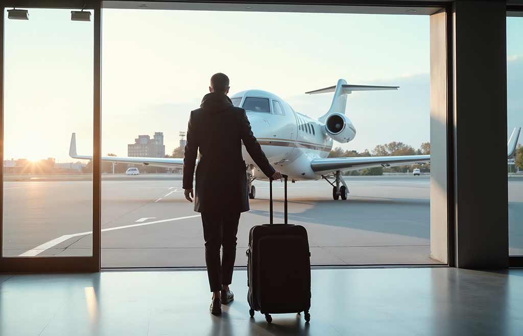 Woman gets ready to board her private jet
