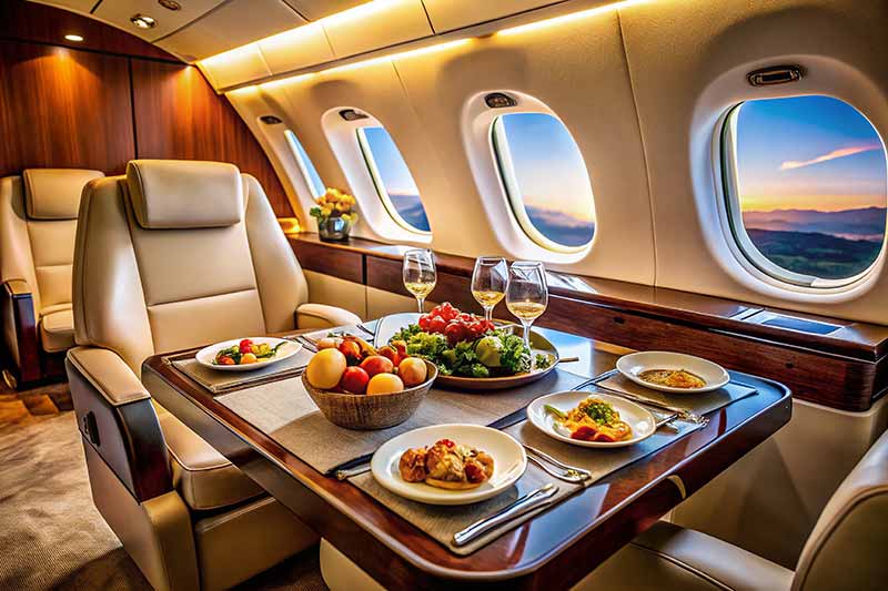 In-flight private jet catering