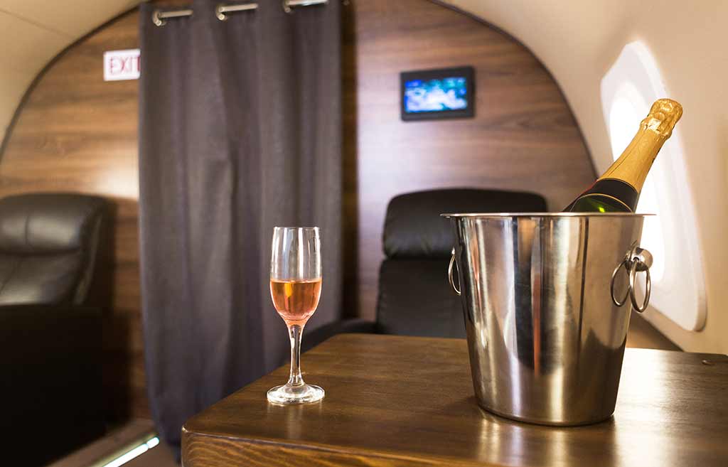 Champagne on a private jet