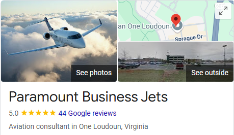 Paramount Business Jets Google Rating